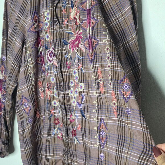 Johnny Was Workshop Plaid Curacao Raglan Poet Shirt Women's Large L - Picture 4 of 8